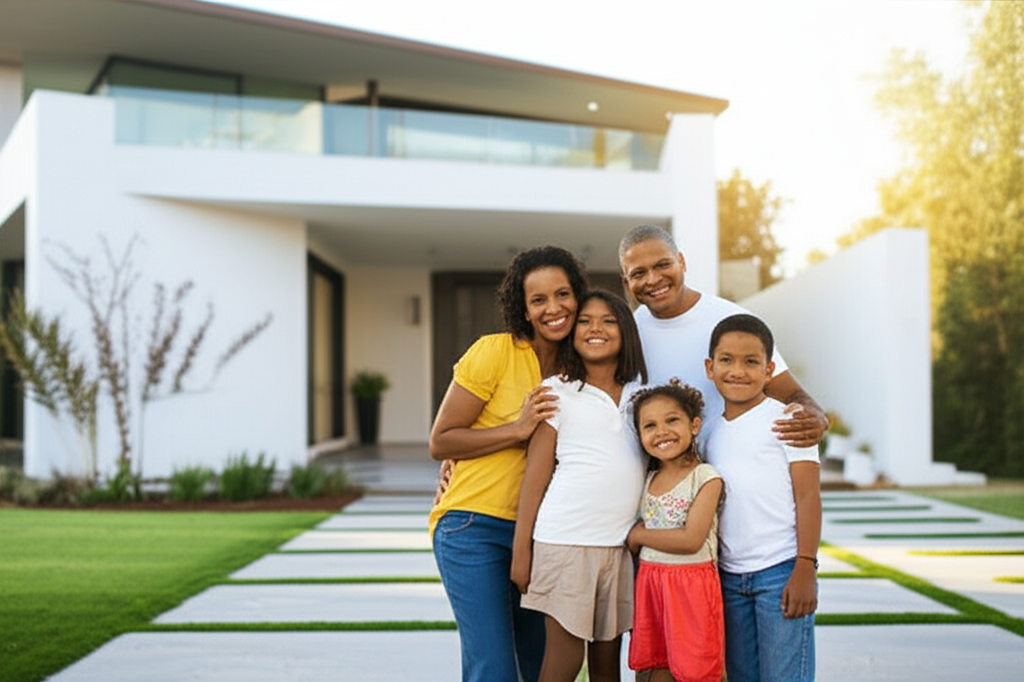 Happy family in their new home